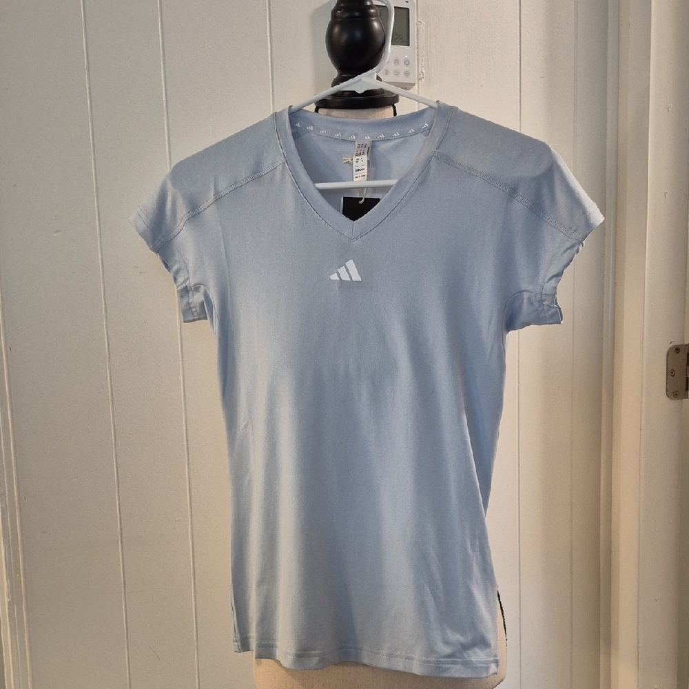 Adidas Sky Blue V-Neck Tee New XS